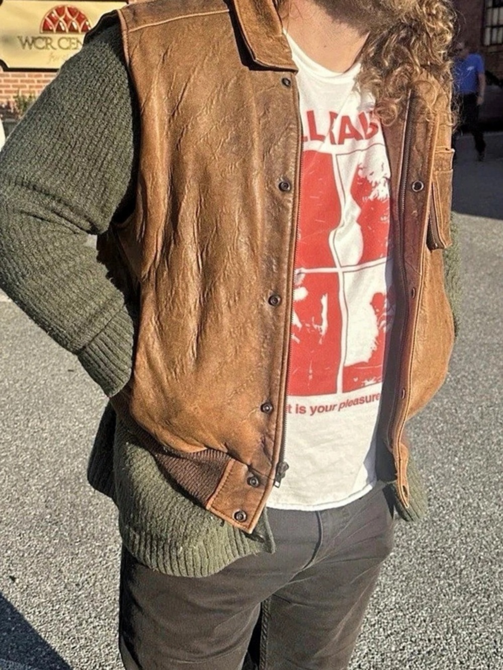 Vintage Men's Context distressed Leather Vest jacket Size Medium